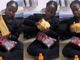 "compressing the calories" – Lady Wows Many As She Squeezes Jumbo Loaf of Bread In Her Palm (WATCH)