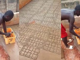 "Omo e con be like Inter lock" – Bricklayer wows many as he creates interlock design with mineral crate (WATCH)