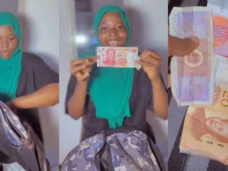 Thrift vendor jumps for joy as she finds money in bale of clothes