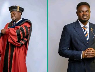 Nigerian Man Completes PhD, Poses for Photos in His Graduation Gown Amidst Well Wishes