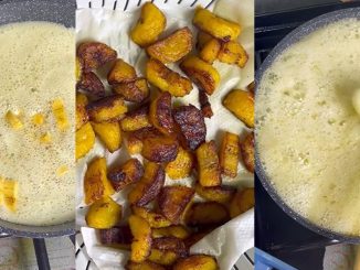 Nigerian chef lamǝnts over oil foaming while frying plantain 'dodo' for content (VIDEO)