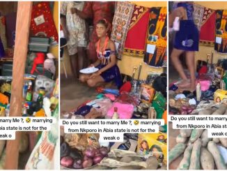 Lady shows off items her husband brought as her bride price