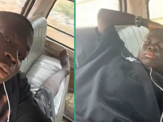 Young Boy Travelling from Lagos to Abeokuta Relaxes in Bus after Paying for All Back Seats