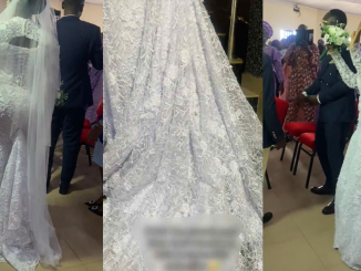 Bride reduces long wedding dress train after her church claimed it was s3ductive (VIDEO)