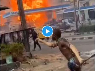 BREAKING: Mobil Filling Station in Lagos On Fire, Man Burnt [Video]