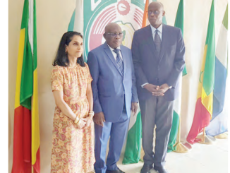 L-R:  Ms. Ruvendrini Menikdiwela,  assistant high commissioner in charge of protection of the United Nations High Commission For Refugees (UNHCR), vice president of ECOWAS Community Court, Justice Gberibè Ouattara and Mr. Raouf Mazou, assistant high commissioner for operations of UNHCR during a courtesy visit to the corporate headquarters of the ECOWAS Court in Abuja on Friday