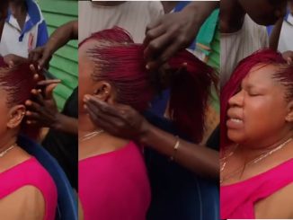 "Na by force?" – Netizens react as woman wr!the in p@in while making a million braids hair (WATCH)