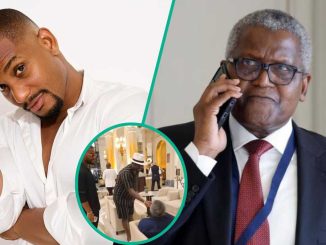 Alexx Ekubo’s Attempt to Handshake Billionaire Dangote in Video With Otedola, Others Causes Stirs