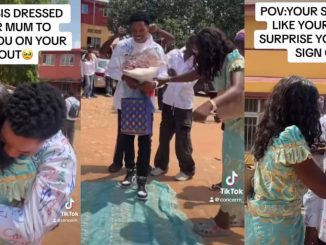 Nigerian lady dresses as her mother to surprise brother, as he signs out from university