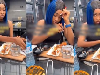 Hilarious moment Nigerian lady stylishly reserves her leftover chicken in her bag at a buffet restaurant (Watch)