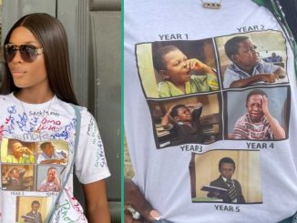 Lady Signs Out From School Wearing Unique White Shirts With Aki And Pawpaw's Images