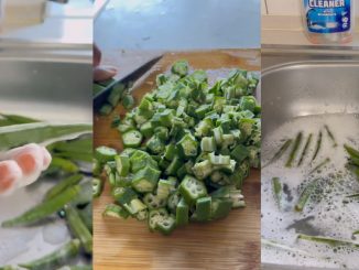 "If you finish, peg am for Rope" – Nigerian lady in diaspora goes the extra mile as she washes Okra with sponge and soap before cooking (VIDEO)