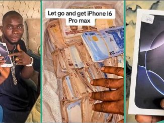 Nigerian Man Arranges Bundles of Naira in Large Bag to Buy iPhone 16 Pro Max, Video Goes Viral