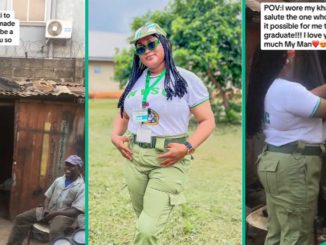 Female Corps Member Storms Father’s Mechanic Workshop, Wears Him Khaki Jacket, He Rejoices