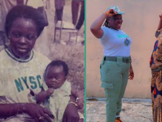 Nigerian Lady Recreates Old Photo Taken with Her Mother When She Was Doing Her NYSC Years Ago