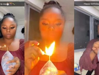 Nigerian lady marks her birthday with sachet water and a matchstick