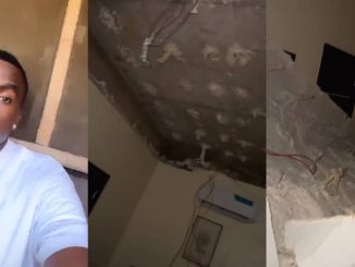 Nigerian man narrowly escapes death as hotel room's POP collapses; shocking video trends