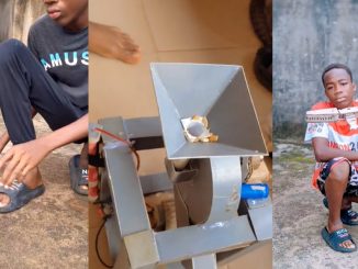 Netizens Stúnned As Young Boy Builds Grinding Machine, Toy robot And More From Cardboard, Plastic And Batteries (VIDEO)