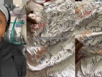 Thrift seller rants as she finds sign-out shirt inside bale