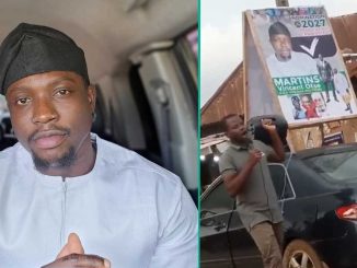 “VDM as President Come 2027”: Video as Man Campaigns With Large Poster After House of Rep Drama