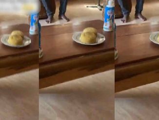 "Cake be like Eba" – Lady accompanies girlfriend to meet talking stage, receives surprise 'Eba-like cake' (WATCH)