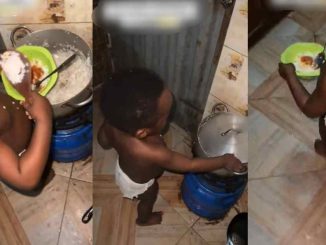 Nigerian mum's jaw dr0ps as she discovers 2-year-old son dishing out his meal in the kitchen (VIDEO)