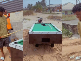 Nigerian lady surprises her man with his favorite game, a snooker board as a birthday gift (WATCH)