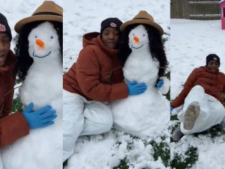 "The sister I never had" – Hilarious moment singer Simi builds snowman, introduces it as the sister she never had (WATCH)