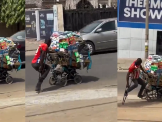 Netizens Stúnned As One-Legged Man Hawks His Business With A Wheel-Barrow (VIDEO)