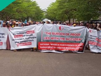 Tension in Abuja as Pro-Akpabio Protesters Storm UN Building, Make One Demand From Natasha