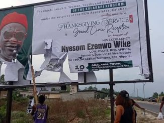 Angry Ijaw Women Destroy Wike’s Billboards In Kalabari Protest