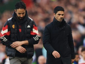 Mikel Arteta of Arsenal and Ruben Amorim of Manchester United