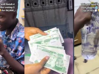 Man wins ₦98k after being dared to drink 4 sachets of water after eating 5 cups of rice