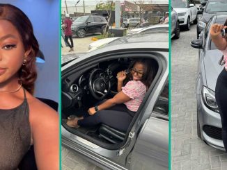 Wig Seller Claims She Saved N200k to Afford Mercedes Benz C450 AMG, Shows Off Car, Sparks Reactions