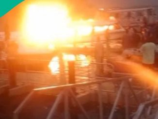 VIDEO: Panic On Lagos Waterways As LagFerry Boat Goes Up in Flames, Many Passengers Injured