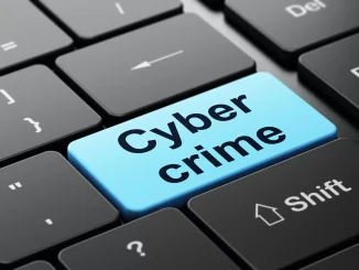 Security concept: computer keyboard with word Cyber Crime, selected focus on enter button background, 3d render