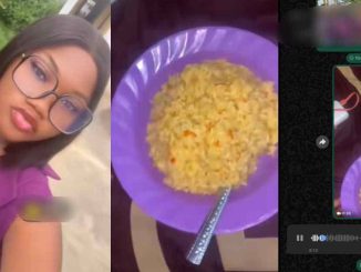 "Nobody knows when you eat with egg, fish and plantain" – Nigerian mum mOcked her daughter after she sent a video of the concoction rice she prepared in school without protein (VIDEO)