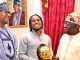 Ademola Lookman Visits Bola Tinubu’s Home in Lagos, Presents CAF to Nigeria’s President