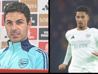 William Saliba and Mikel Arteta
