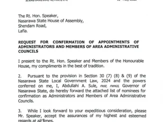 Governor Sule nominates administrators, members for 18 area administrative councils in Nasarawa