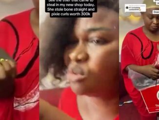 Woman caught on CCTV stealing ₦300k wigs drops phone as guarantee for payment